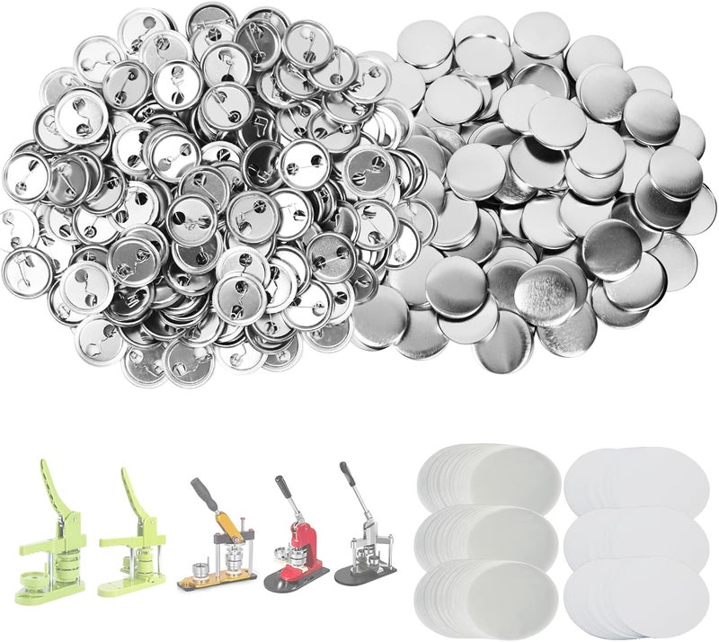 Mostme 300 Sets 1 inch Button Maker Supplies, 25mm Button Supplies Parts Badge Part, Buttons Making Supplies, Includes Metal Pin Back Cover, Metal Shells, Blank Paper&Clear Film - Image 1